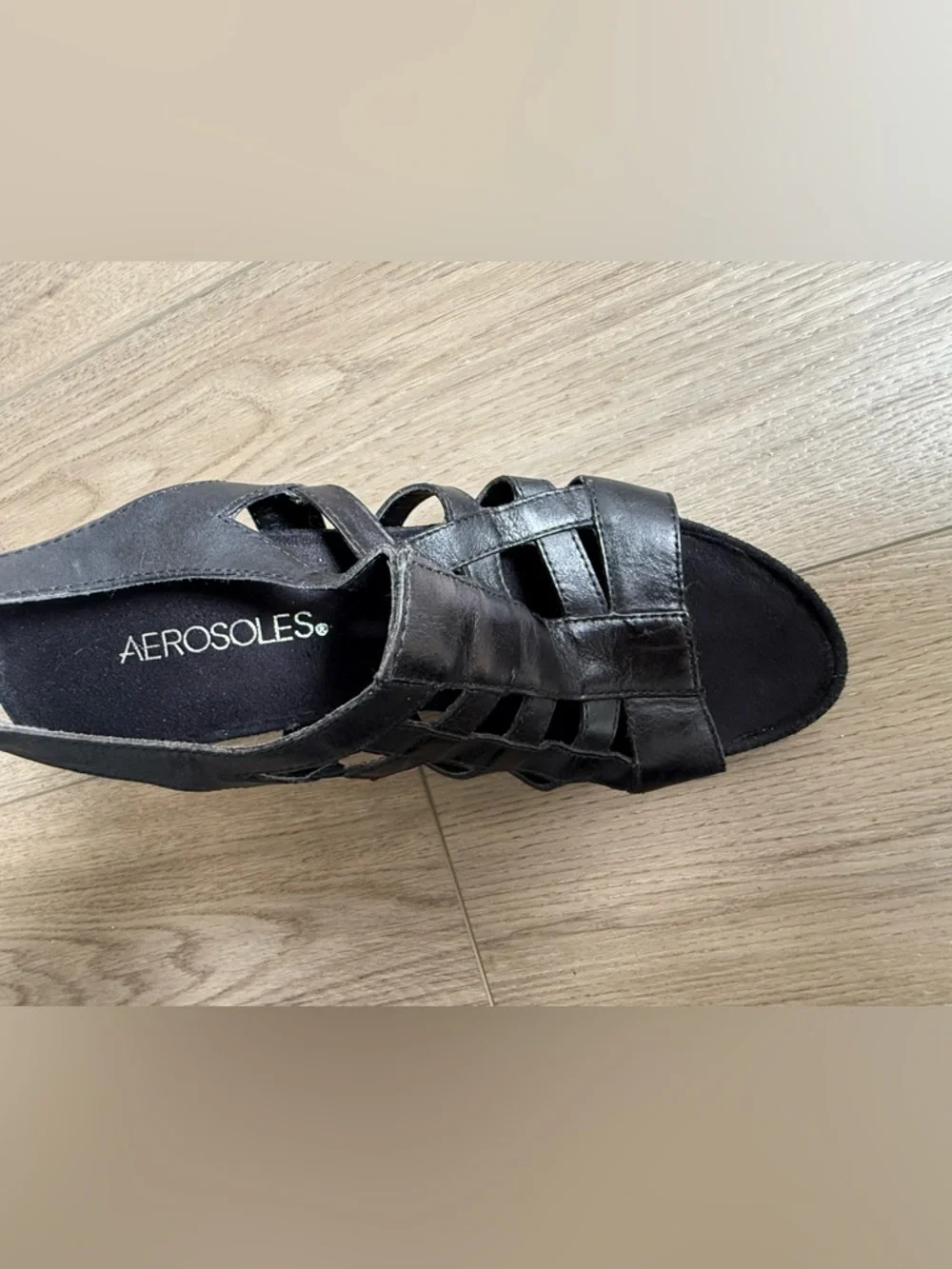AEROSOLES Black Espadrille Wedge Sandals